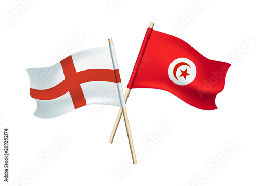 Tunisia and England flags on white