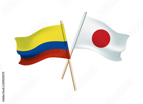 Columbia and Japan flags on white