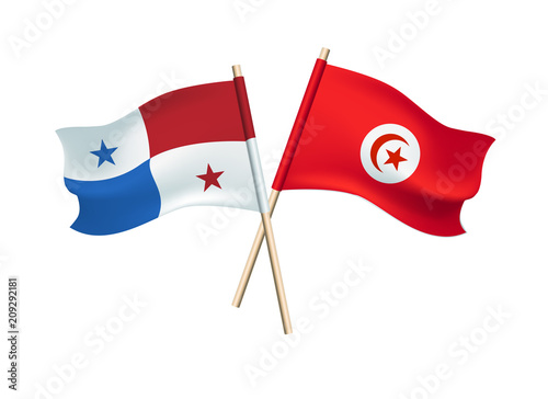 Tunisia and Panama flags on white