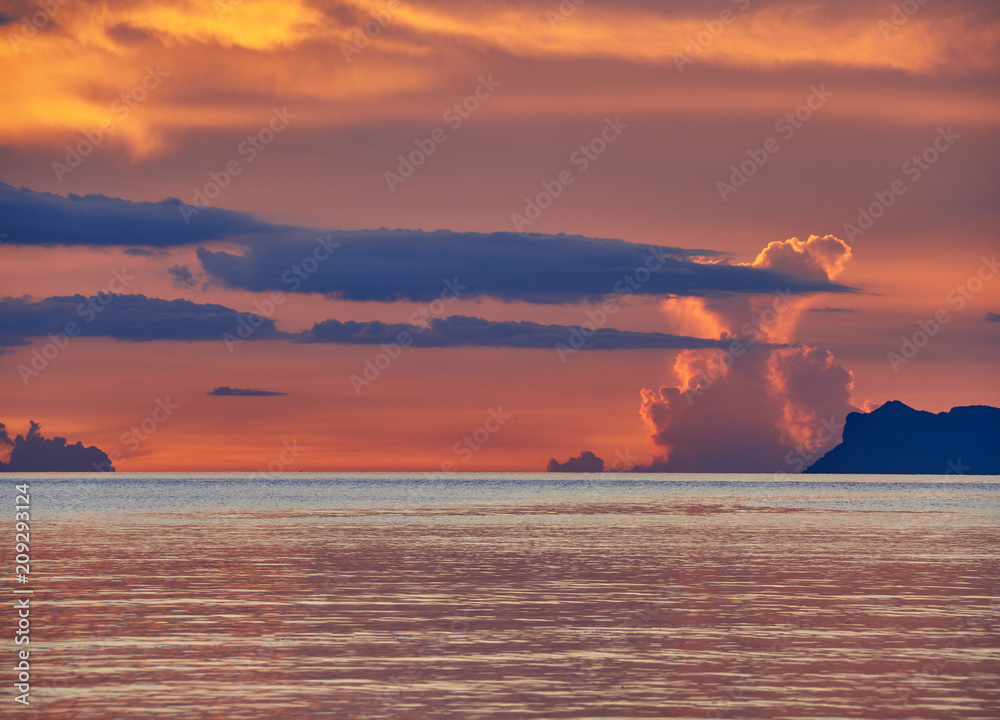 Spectacular sunset over sea and islands