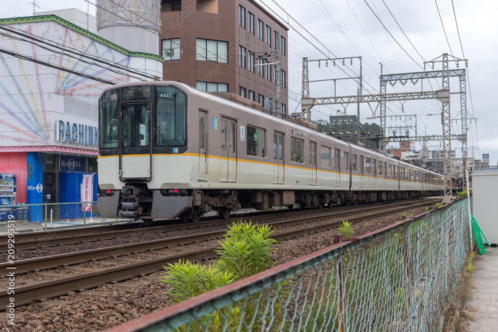 A train running in Japan. Kintetsu train