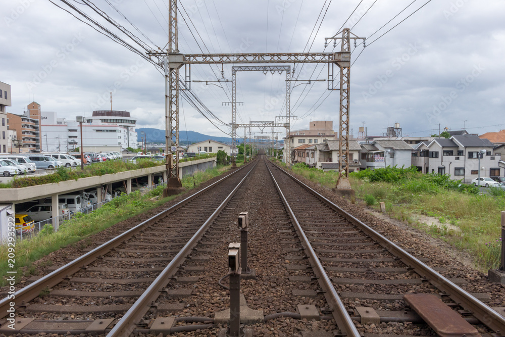 A train running in Japan. Kintetsu train