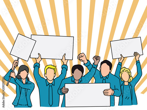 Group of office workers protest