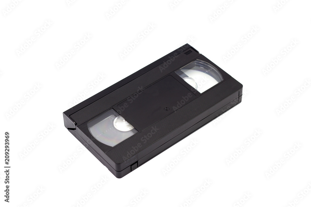 Old vhs video cassette isolated on white background.