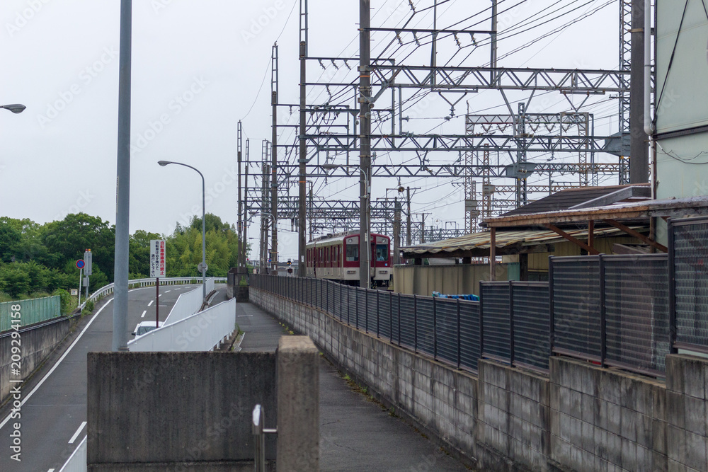 A train running in Japan. Kintetsu train