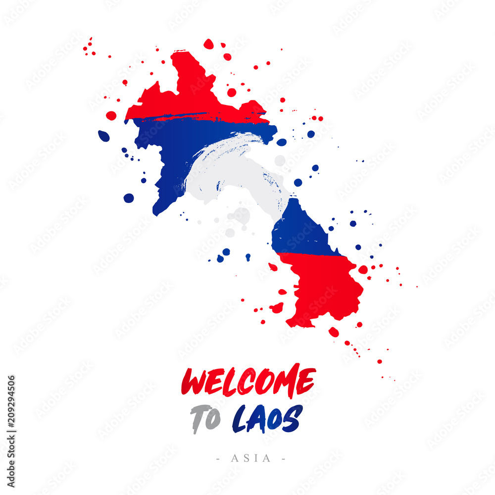 Welcome to Laos. Flag and map of the country