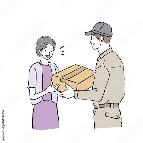荷物を受け取る女性　イラスト
