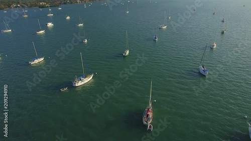 Drone Flies over Sailboats 4K