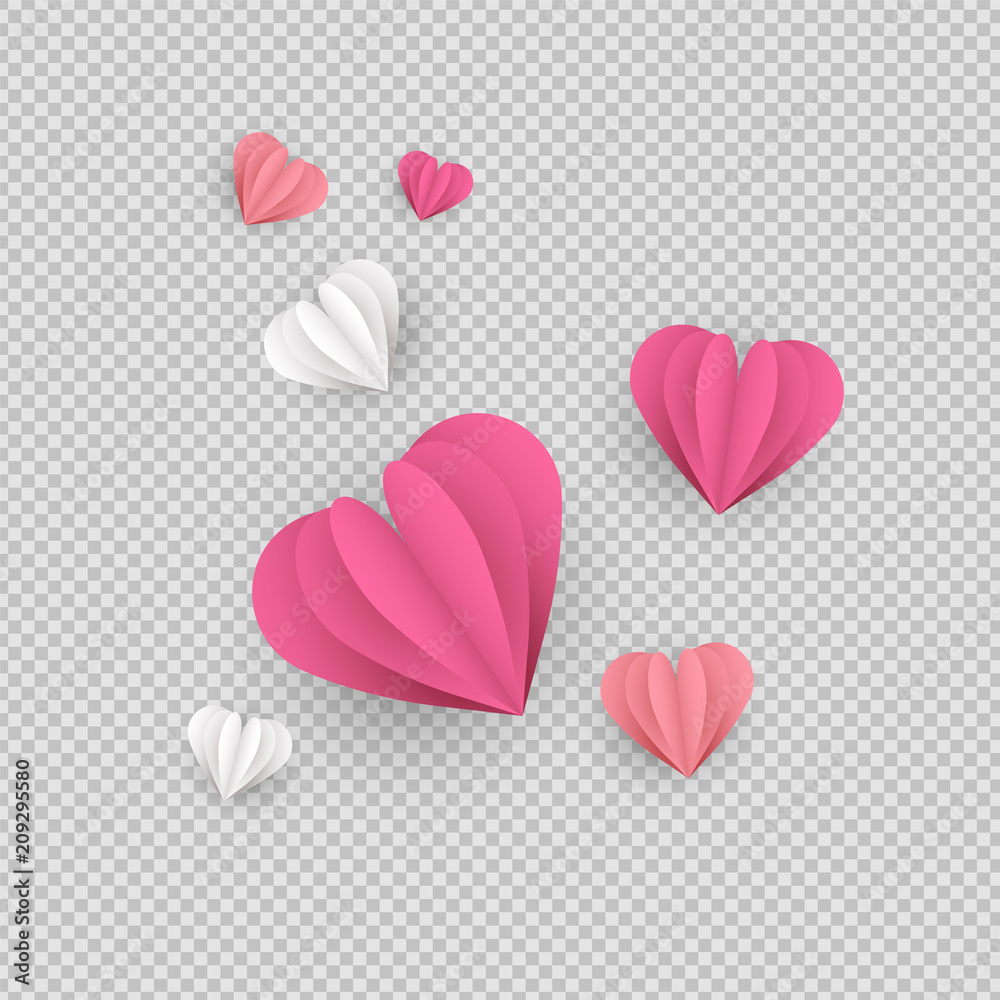 Paper heart shape elements on isolated background