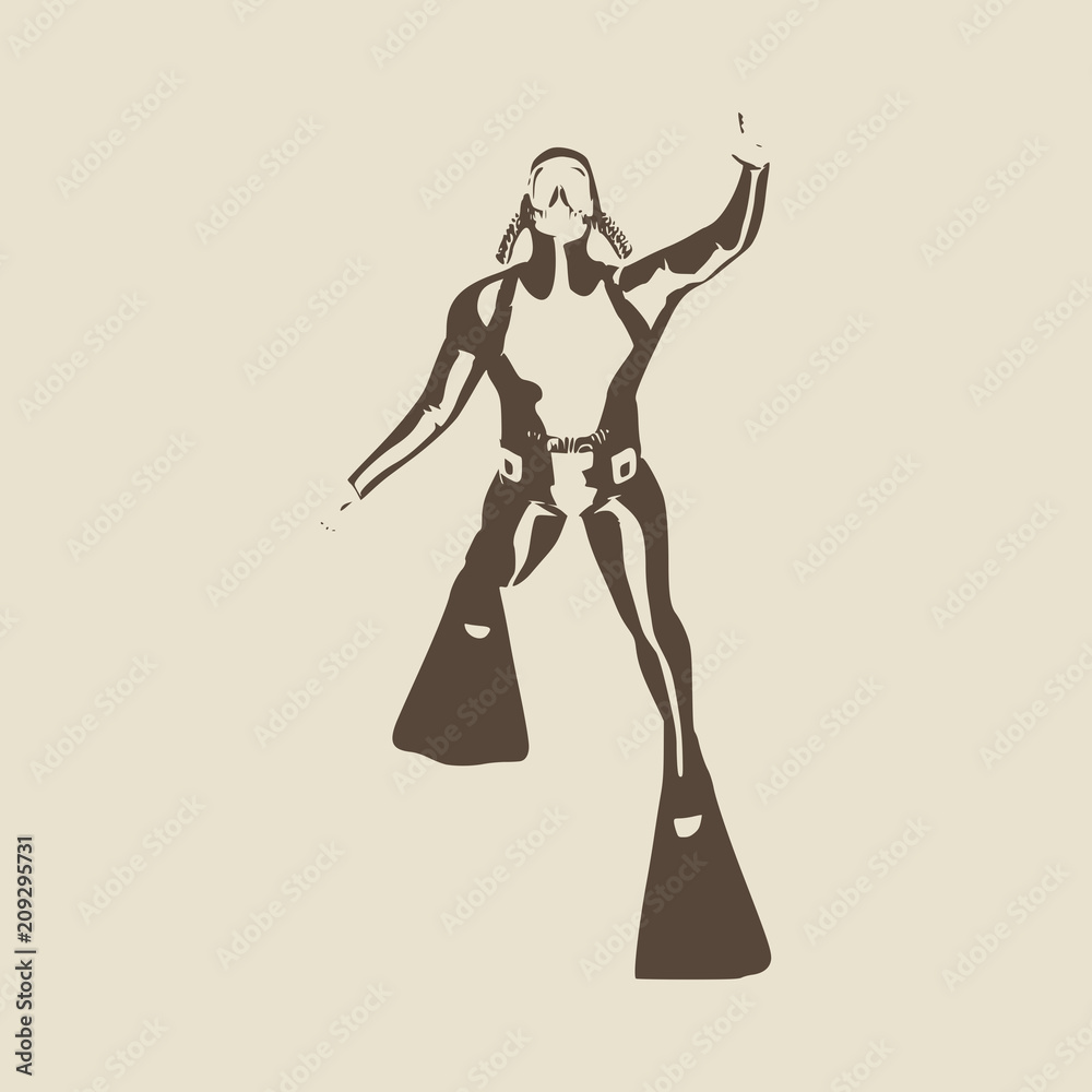 Silhouette of diver. Icon diver. The concept of sport diving.