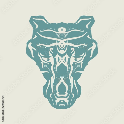 Fototapeta Naklejka Na Ścianę i Meble -  Ornamental tattoo wolf head. Abstract hand drawn style