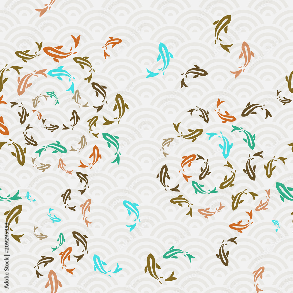 Asian koi fish pond seamless pattern art