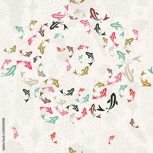Koi gold fish multicolor seamless pattern