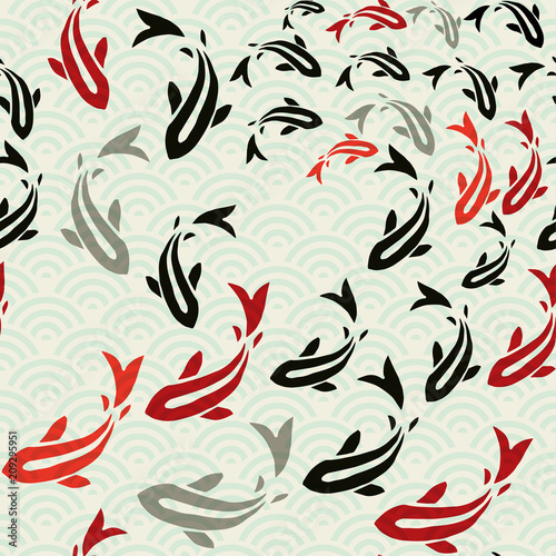 Asian koi fish pond seamless pattern art