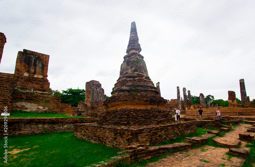 AYUTTHAYA, THAILAND - 10 June 2018 - The ruins of the old temple in Ayutthaya historical park, Ayutthaya, Thailand.