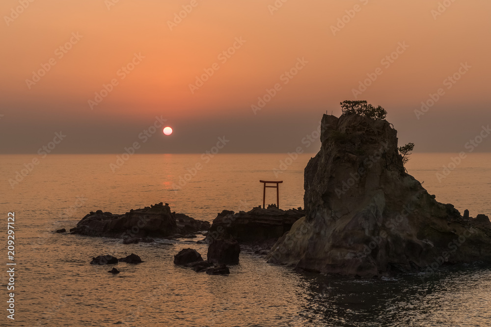 Sunrise at sea in summer season at Hattachi beach , Iwaki town , Fukushima prefecture.