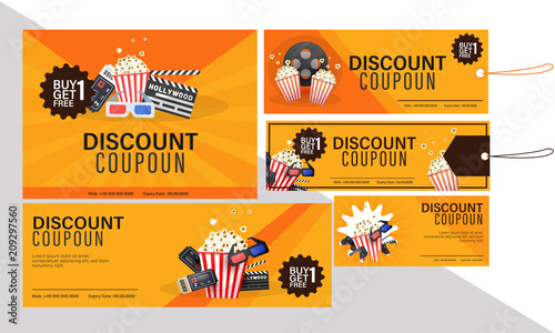 Discount coupon set for movies with food combo offers.