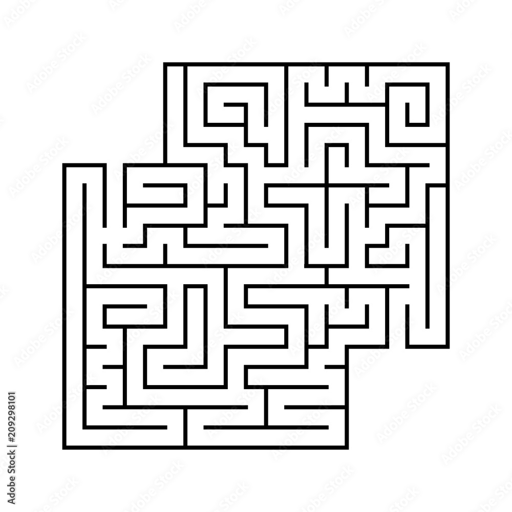 Abstract square maze with entrance and exit. Simple flat vector illustration isolated on white background. With a place for your drawings Abstract square maze with entrance and exit. Simple flat vector illustration isolated on white background. With a place for your drawings
