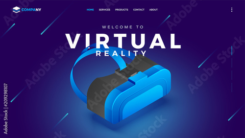 3D view of VR box illustration, Hero banner for Virtual Reality concept.