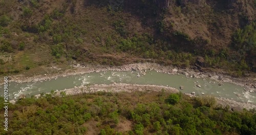 Aerial view of Kali Gandaki river near Kusma in Nepal
