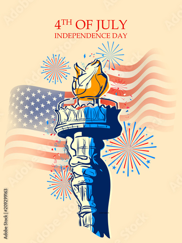 Statue of Liberty on Fourth of July background for Happy Independence Day of America