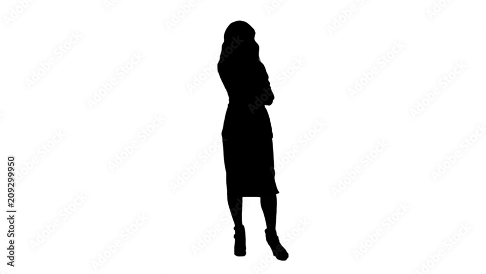 Silhouette Beautiful chinese ssian woman talking on mobile phone track matte