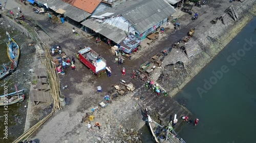 Drone shot of fishing market in Indonesia photo