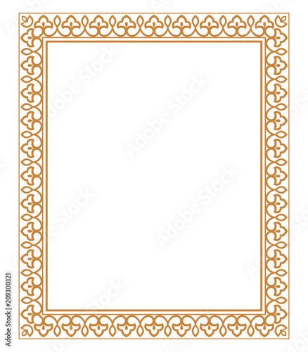 Decorative frame. Elegant vector element for design in Eastern style, place for text. Floral golden border. Lace illustration for invitations and greeting cards.