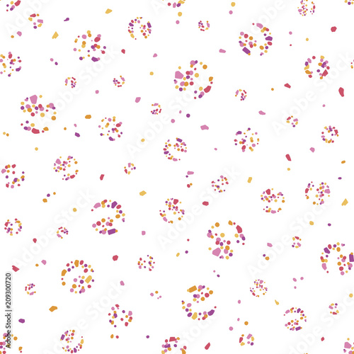 pattern swatch, Variation of polka dots (pink and yellow, with fragments around).