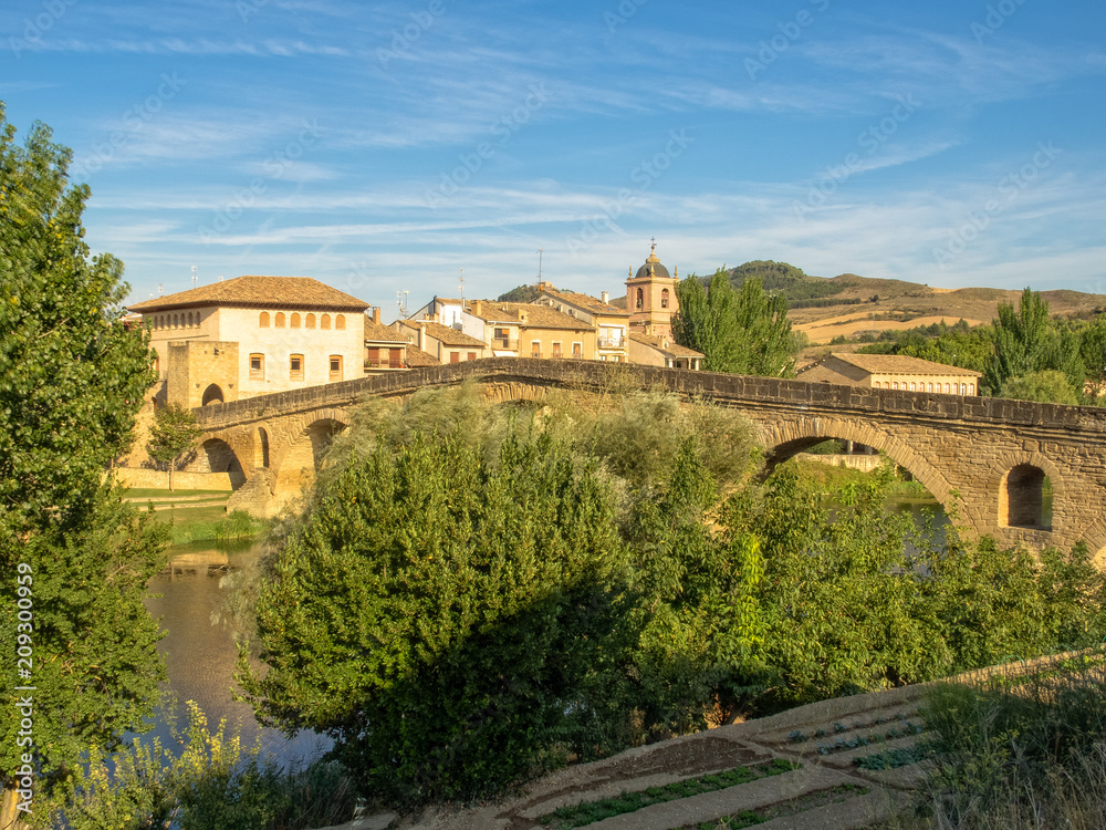 The 11th century Romanesque bridge over the Arga River is one of the emblems of the Way of Saint James - Puente La Reina, Navarre, Spain