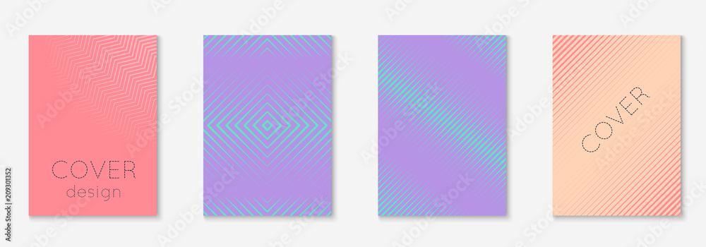 Gradient cover template set. Minimal trendy layout with halftone. Futuristic gradient cover template for banner, presentation and brochure. Minimalistic colorful shapes. Abstract business illustration