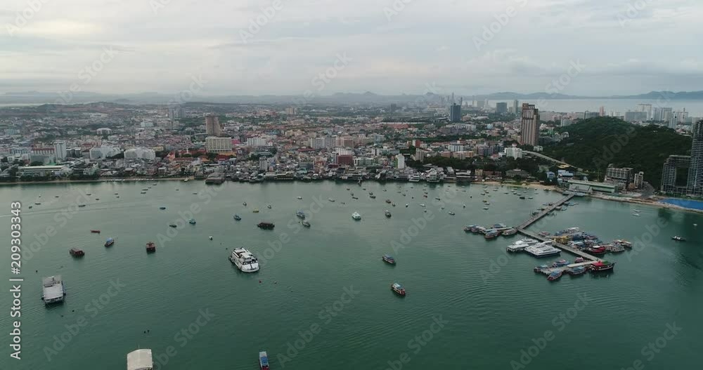Aerial view Flying Pattaya beach Thailand Aerial view Flying Pattaya beach Thailand