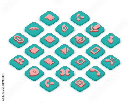 3D isometric icons of communication isolated on a grey background.