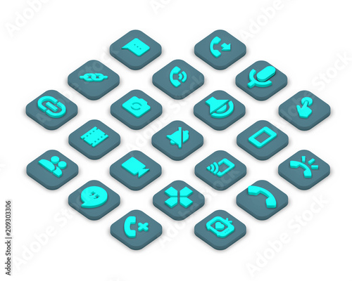 3D isometric icons of communication isolated on a grey background.