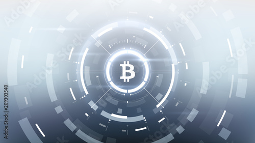 Bitcoin cryprocurrency futuristic vector illustration for background, HUD, graphical user interface, banner, business and finance infographics and more. Worldwide digital money blockchain system
