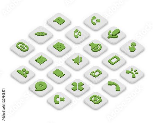 3D isometric icons of communication isolated on a grey background.