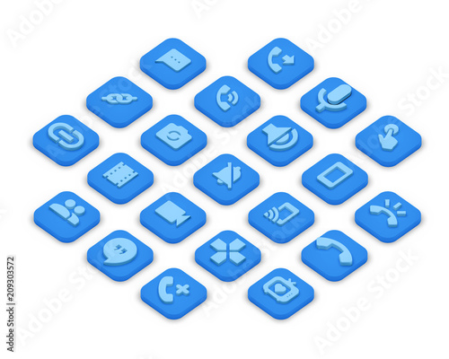 3D isometric icons of communication isolated on a grey background.