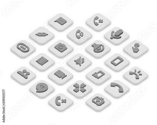 3D isometric icons of communication isolated on a grey background.
