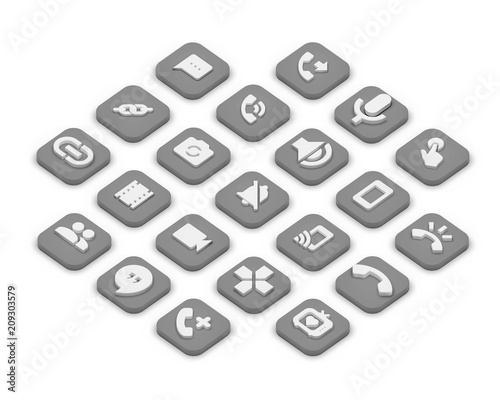 3D isometric icons of communication isolated on a grey background.