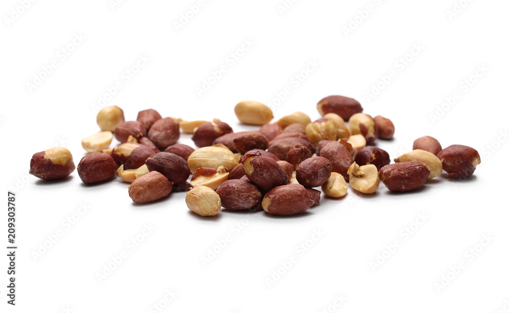 Salted peanuts pile isolated on white background Salted peanuts pile isolated on white background