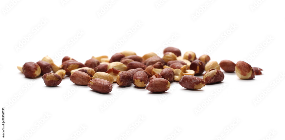 Salted peanuts pile isolated on white background Salted peanuts pile isolated on white background