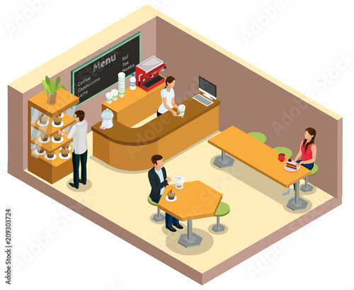 Isometric Coffee Shop Interior Concept