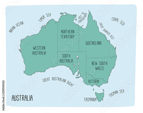 Vector map of Australia. Hand drawn illustration