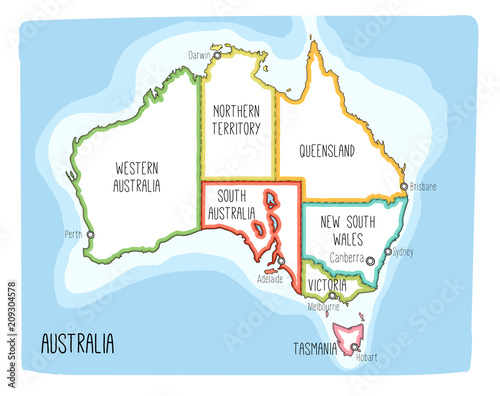 Vector map of Australia. Hand drawn illustration
