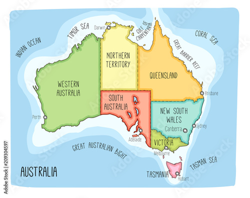 Vector map of Australia. Hand drawn illustration