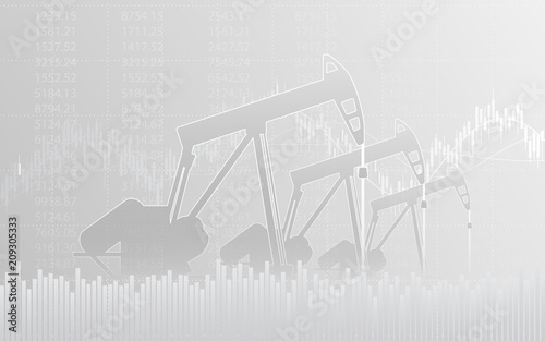 Abstract financial chart with line graph and Oil pumps in stock market on gray color background