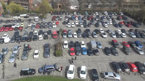 View on a car park and people walking around, York, United Kingdom 