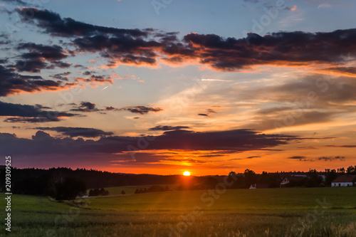 Sunset in countryside in czech republic