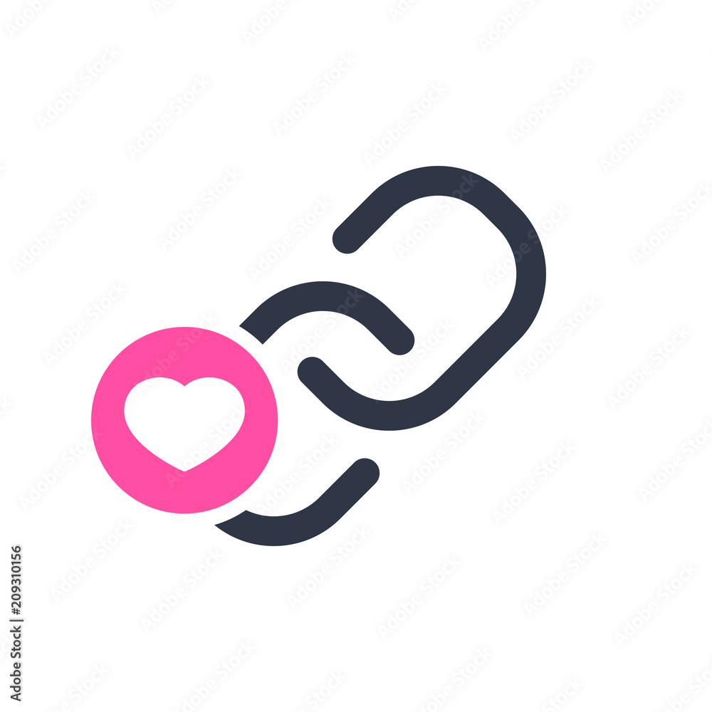 Link icon, multimedia icon with heart sign. Link icon and favorite, like, love, care symbol Link icon, multimedia icon with heart sign. Link icon and favorite, like, love, care symbol