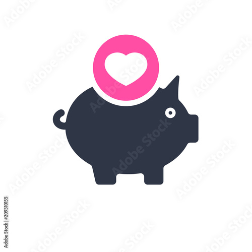 Piggy bank icon, business icon with heart sign. Piggy bank icon and favorite, like, love, care symbol